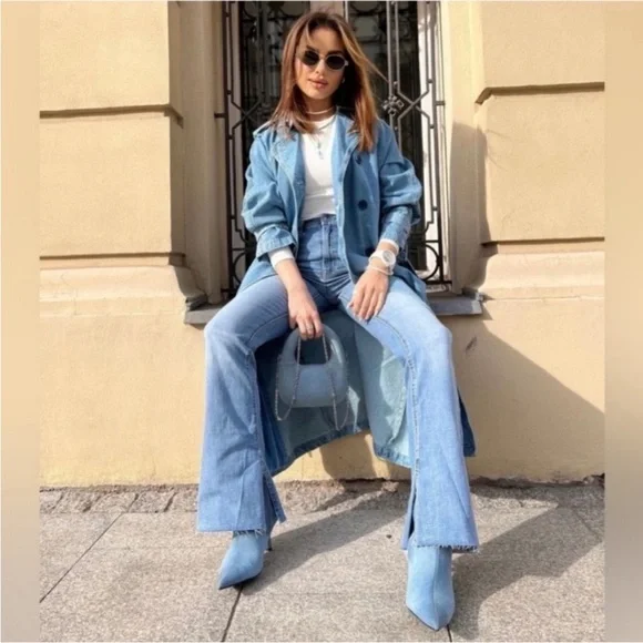 Zara Denim Jean Kitten Heel Boots Booties Blue EUC 37 6.5 - Picture 9 of 9